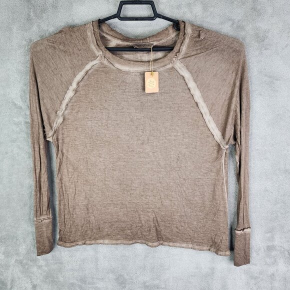 Womens Brown Zenana Top Long Sleeve Raglan Rayon Blend Round Neck Size S - Picture 2 of 8